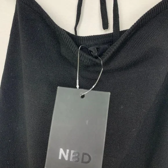 NWT NBD Greta Dress Lace Up Cut Out Sleeveless Neck Tie Bodycon Midi Bla…